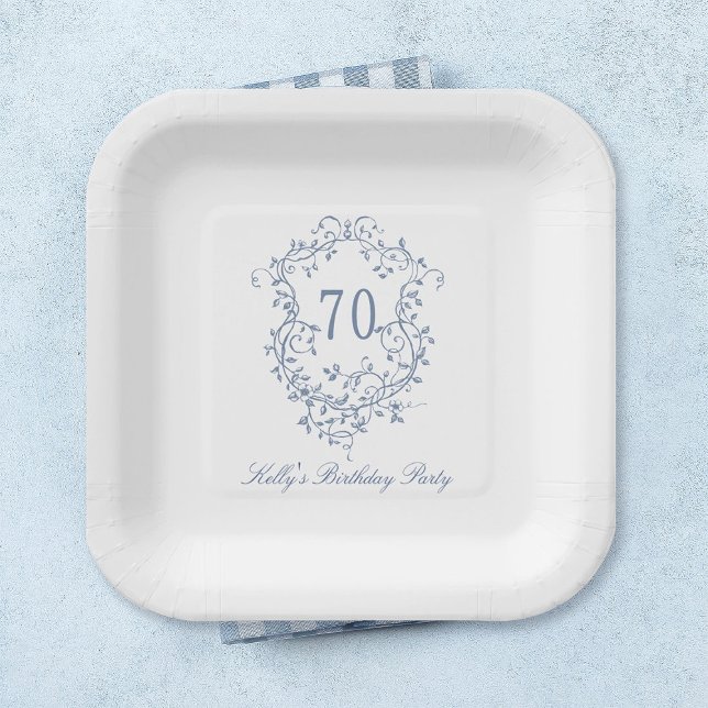 Classic French Victorian Blue 70th Birthday Party Paper Plate (Creator Uploaded)