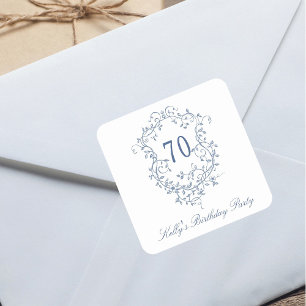 Classic French Victorian Blue 70th Birthday Party Square Sticker