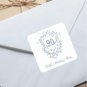 Classic French Victorian Blue 90th Birthday Party Square Sticker