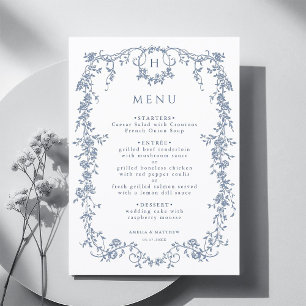 Classic French Victorian Blue Frame Wedding Menu