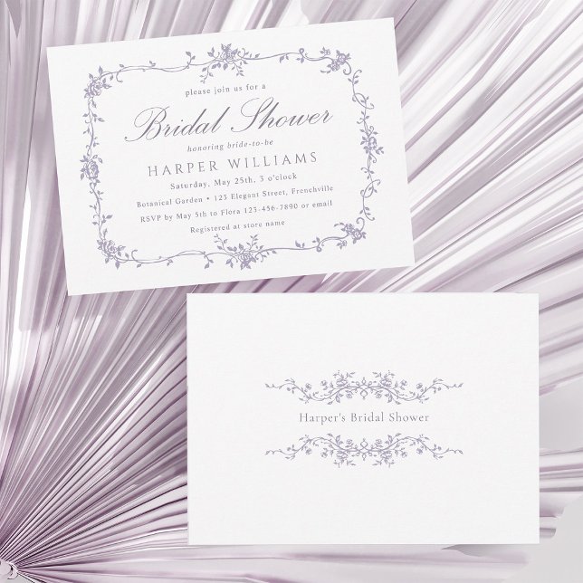 Classic French Victorian Lavender Bridal Shower Invitation (Front & Back)