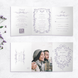 Classic French Victorian Lavender Floral Wedding Tri-Fold Invitation