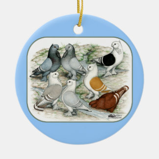 Classic Frill Barred Pigeons Ceramic Tree Decoration