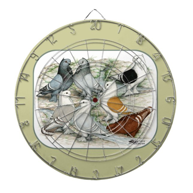 Classic Frill Barred Pigeons Dartboard (Front)