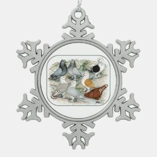 Classic Frill Barred Pigeons Snowflake Pewter Christmas Ornament