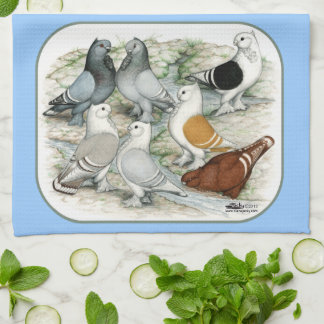 Classic Frill Barred Pigeons Tea Towel