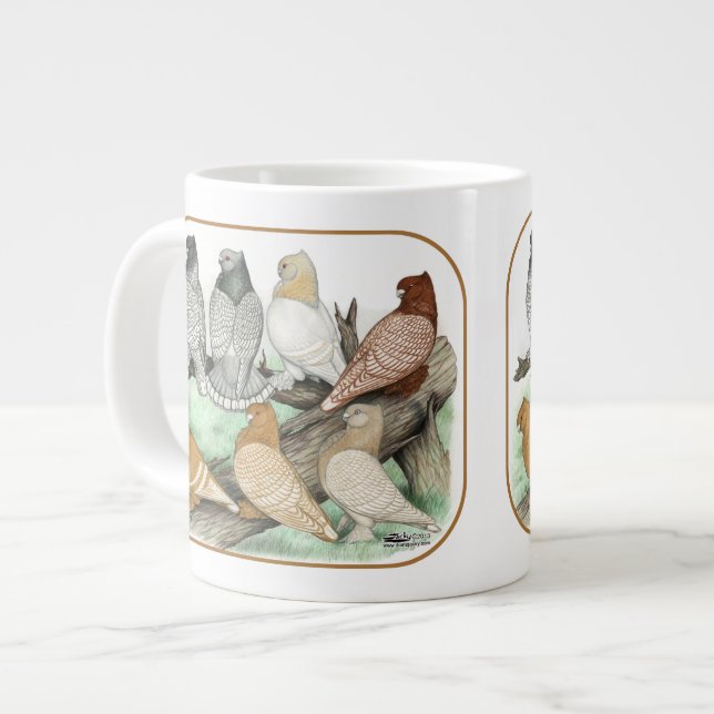 Classic Frill Pigeons Blondinettes Large Coffee Mug (Front Left)