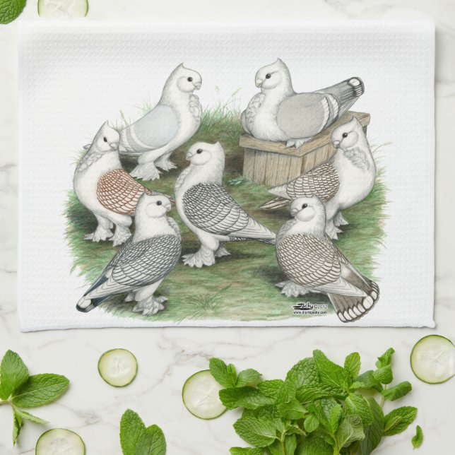 Classic Frill Pigeons Tea Towel (Folded)