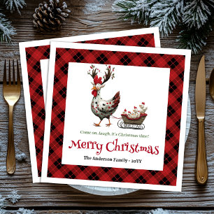 Classic Funny Chickens Personalized Red Green Xmas Napkin