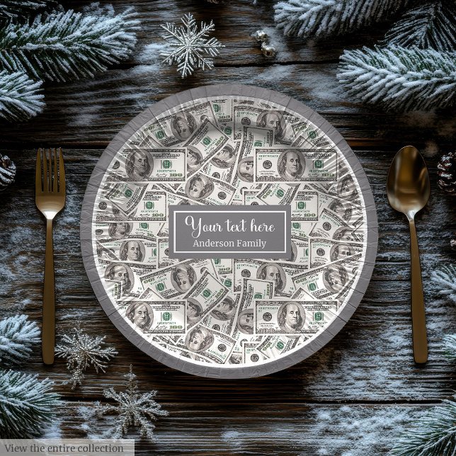 Classic funny gift dollar pattern personalised paper plate (Funny gift modern dollar pattern personalized wrap)