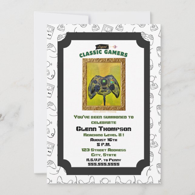 Classic Gamers Birthday Sick Box Invitation (Front)