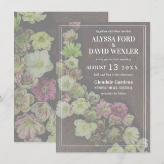 CLASSIC Garden Hellebore Wood Wedding Invitation