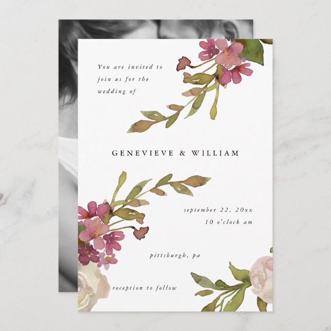 Classic Garden Watercolor Photo Wedding (Front/Back)