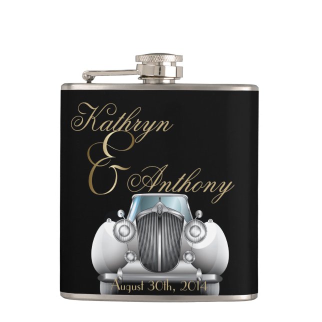 Classic Gatsby Deco Wedding Groom's Gift Hip Flask (Front)
