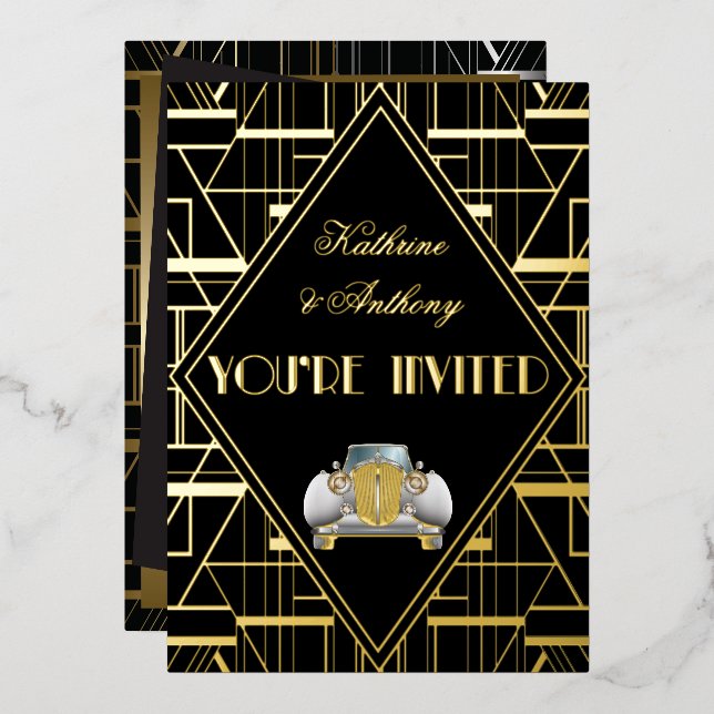 Classic Gatsby Deco Wedding Invitation (Front/Back)