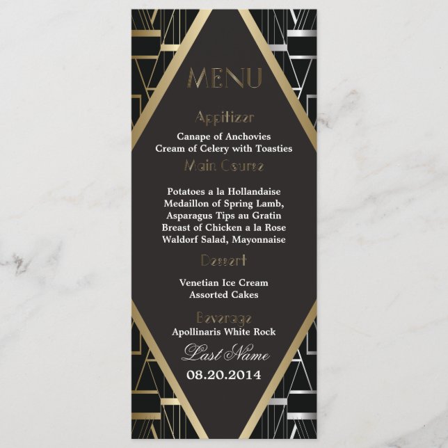 Classic Gatsby Deco Wedding Menu 2 (Front)