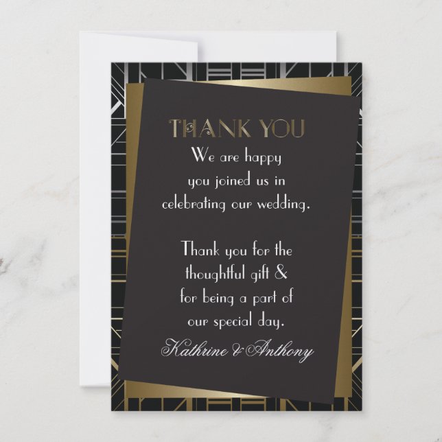 Classic Gatsby Deco Wedding Thank You Invitation (Front)