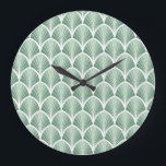 Classic Geometric: Art Deco Seamless Style Large Clock<br><div class="desc">Classic Art Deco Seamless Pattern. Geometric Stylish Texture. Abstract Retro Vintage Texture. Art Deco leaves weave a stylish seamless texture. Vintage elegance revived. Art Deco finesse in a timeless pattern. Classic elegance redefined! background, pattern, illustration, flower, texture, fashion, nature, leaf, floral, line, seamless, geometric, silhouette, feather, fabric, japanese, colourful, chinese,...</div>