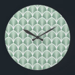 Classic Geometric: Art Deco Seamless Style Large Clock<br><div class="desc">Classic Art Deco Seamless Pattern. Geometric Stylish Texture. Abstract Retro Vintage Texture. Art Deco leaves weave a stylish seamless texture. Vintage elegance revived. Art Deco finesse in a timeless pattern. Classic elegance redefined! background, pattern, illustration, flower, texture, fashion, nature, leaf, floral, line, seamless, geometric, silhouette, feather, fabric, japanese, colourful, chinese,...</div>