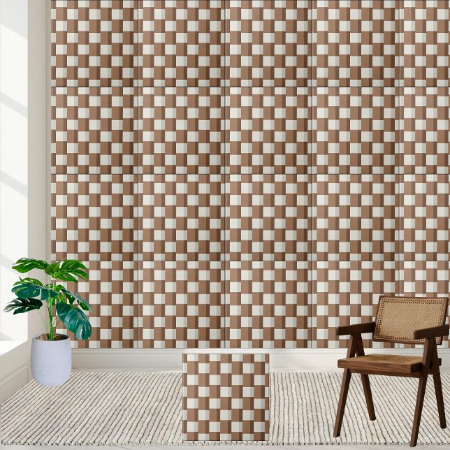 Classic Geometric Brown and White Chequered Tile  (Classic Geometric Brown and White Checkered Tile)