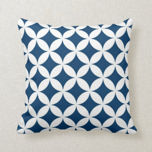 Classic Geometric Circles in Navy Blue and White Cushion