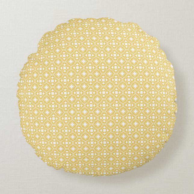 Classic Geometric Lattice & Diamond Micro-Pattern Round Cushion (Front)