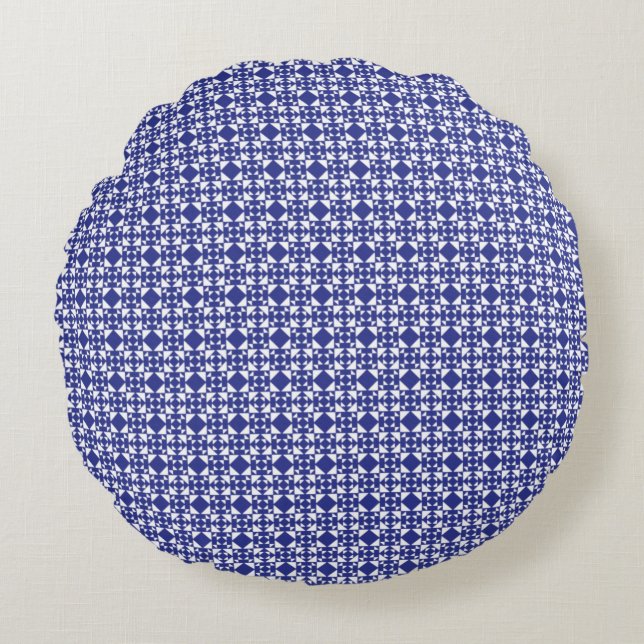Classic Geometric Lattice & Diamond Micro-Pattern Round Cushion (Front)