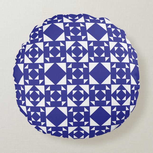 Classic Geometric Lattice & Diamond Micro-Pattern Round Cushion (Front)