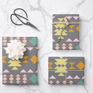 Classic Geometric Pattern in Yellow and Grey  Wrapping Paper Sheet