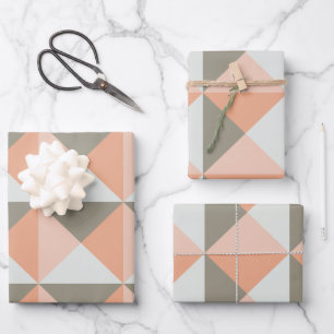 Classic Geometric Pattern Peach Taupe Shapes Wrapping Paper Sheet