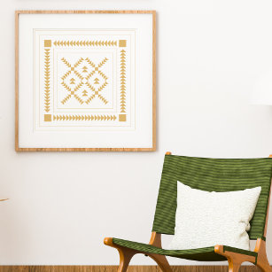 Classic Geometric Shapes Quilt Block in Gold Poster