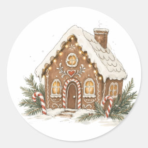 Classic Gingerbread House with Candy Canes Round Sticker