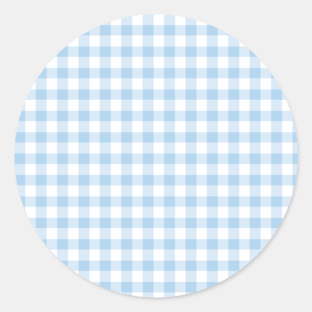 Classic Gingham Baby Blue Classic Round Sticker (Front)