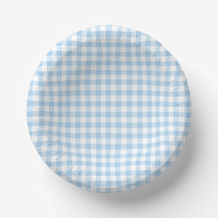 Classic Gingham Baby Blue Paper Plate