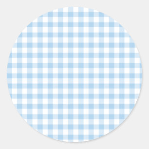 Classic Gingham Baby Blue Round Sticker