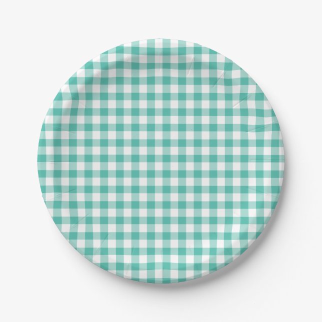 Classic Gingham Bluegrass Green Paper Plate (Front)