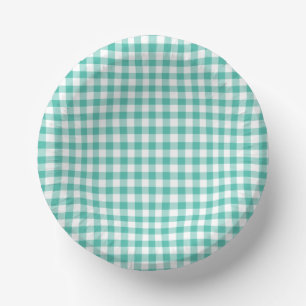 Classic Gingham Bluegrass Green Paper Plate