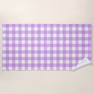 Classic Gingham Check Plaid Pattern Lilac     Beach Towel