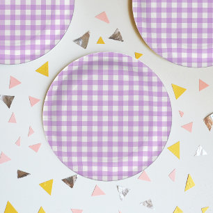 Classic Gingham Check Plaid Pattern Lilac    Paper Plate
