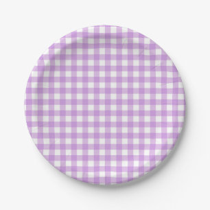Classic Gingham Check Plaid Pattern Pastel Purple Paper Plate