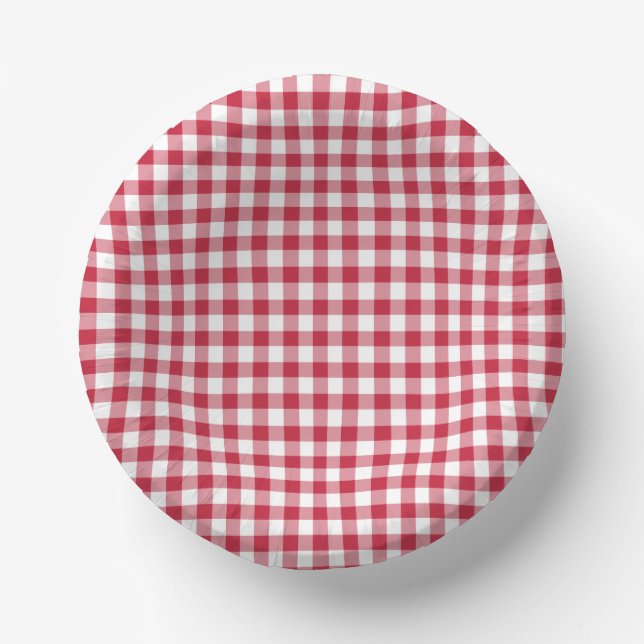 Classic Gingham Cherry Red Paper Plate (Front)