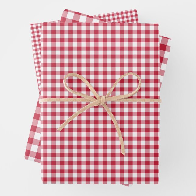 Classic Gingham Cherry Red Wrapping Paper Sheet (In situ)