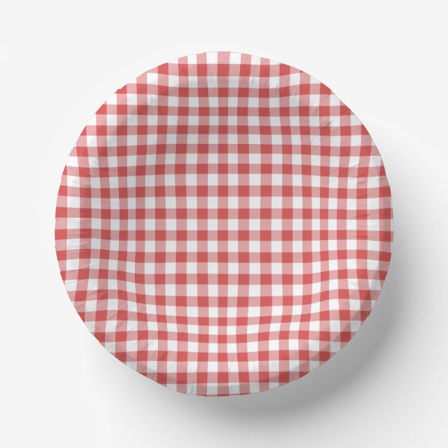 Classic Gingham Coral Red Paper Bowls Paper Plate (Front)