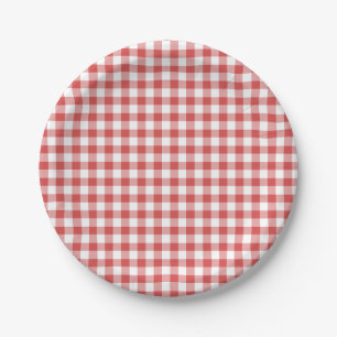 Classic Gingham Coral Red Paper Plate
