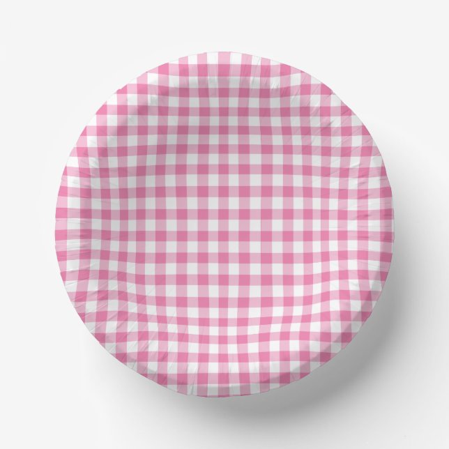 Classic Gingham Fuchsia Paper Plate (Front)