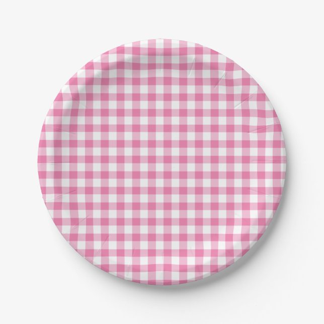 Classic Gingham Fuchsia Paper Plate (Front)