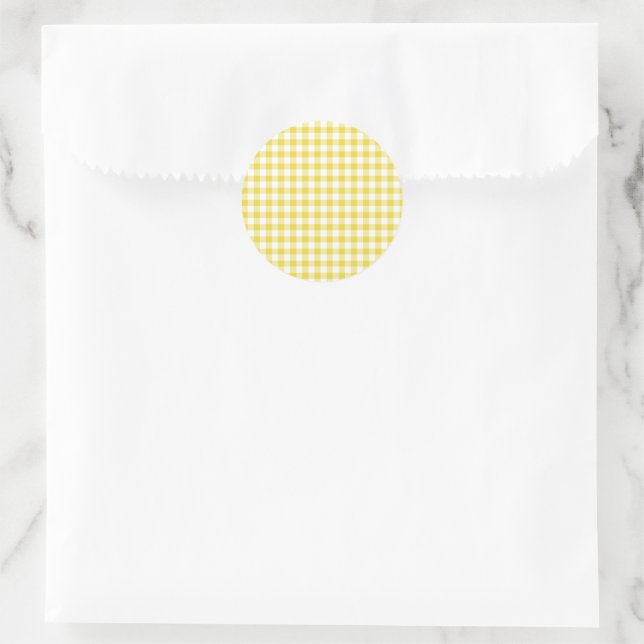 Classic Gingham Golden Yellow Round Sticker (Bag)