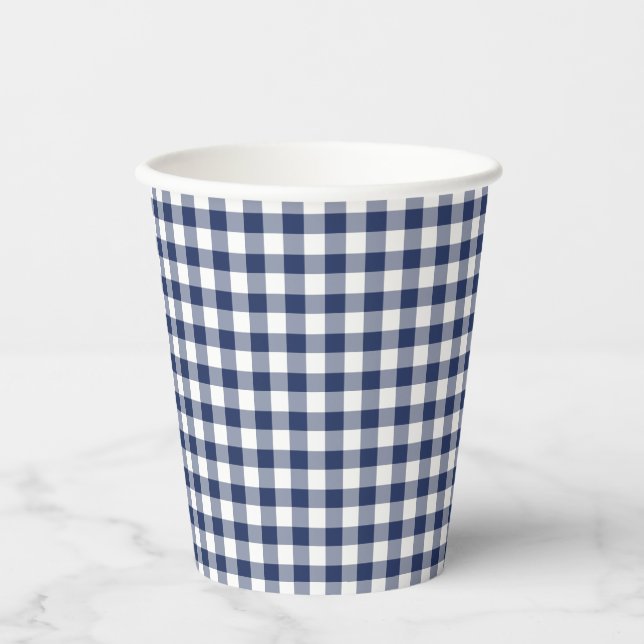 Classic Gingham Navy Blue Paper Cups (Front)