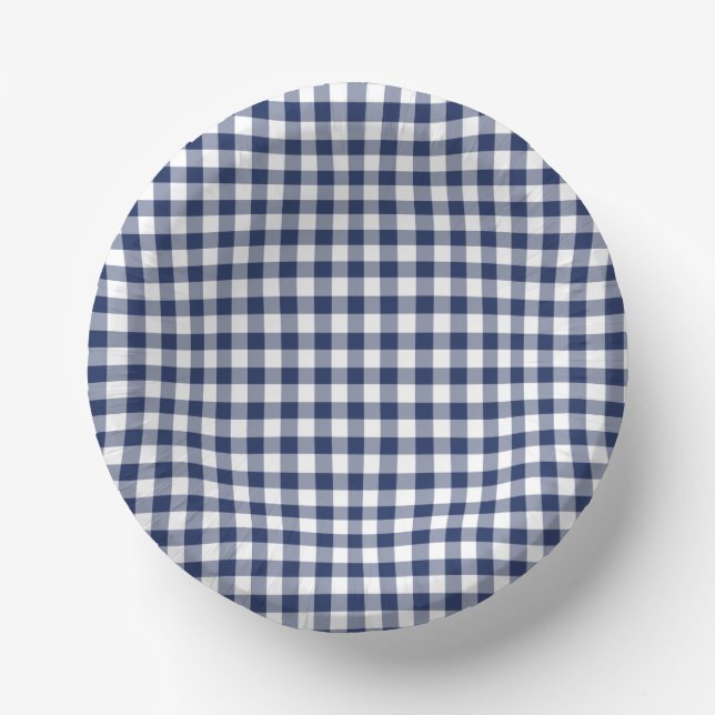 Classic Gingham Navy Blue Paper Plate (Front)