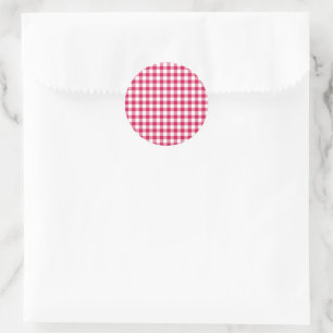 Classic Gingham Raspberry Round Sticker